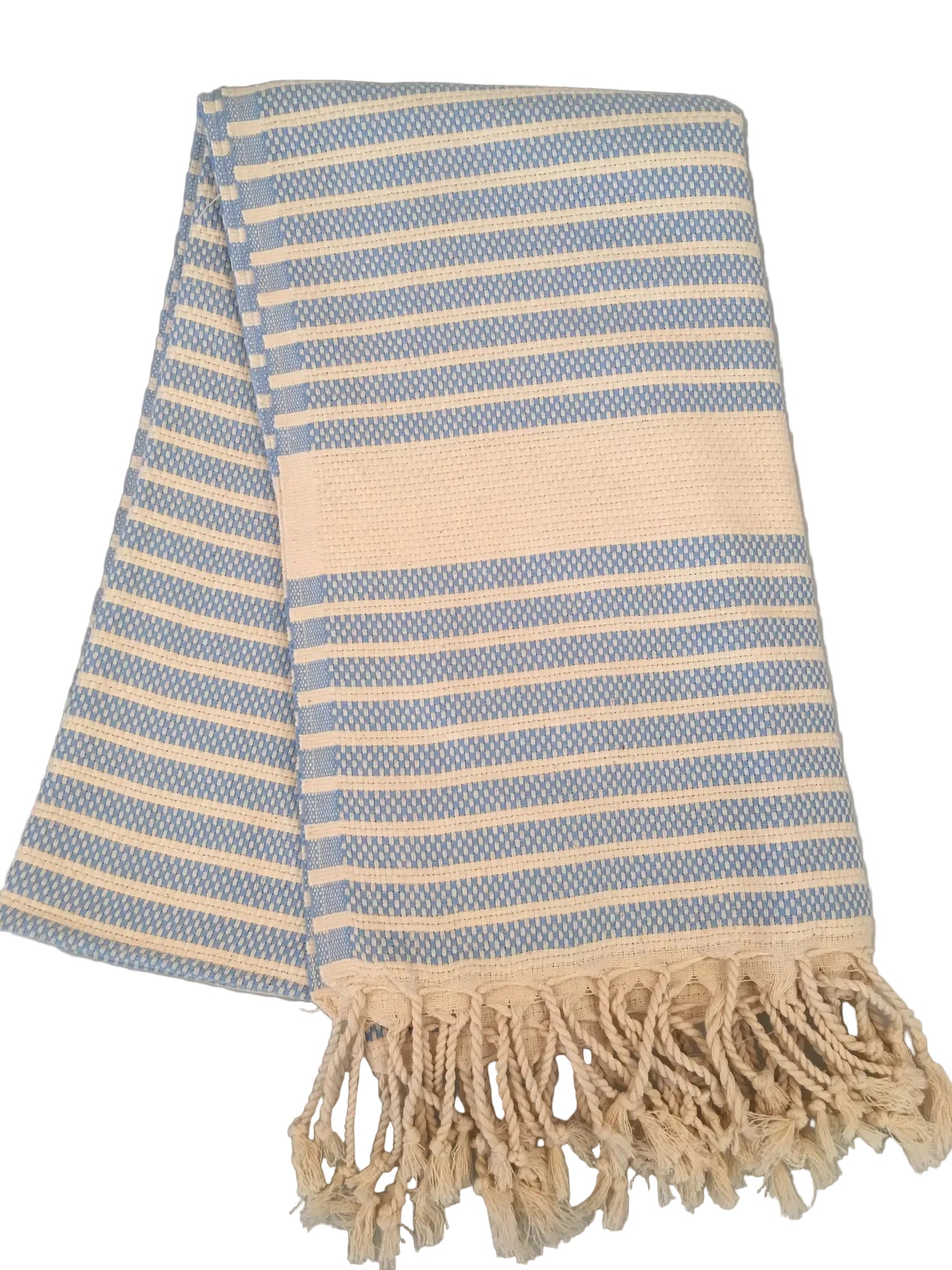 Hittite peshtemal – light blue and cream striped dobby towel, folded