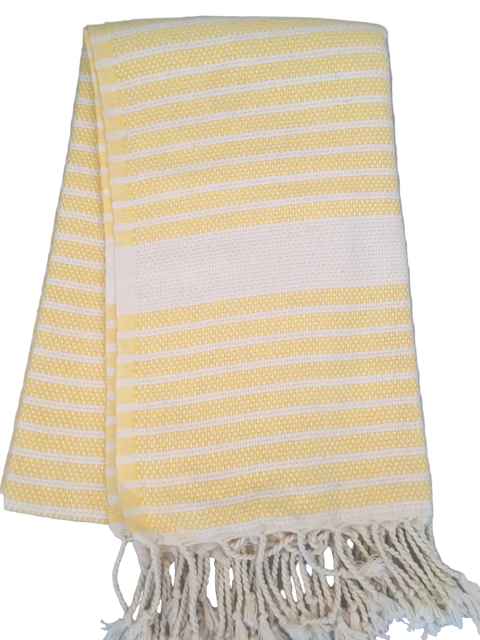 Hittite peshtemal – yellow and white striped dobby towel, folded