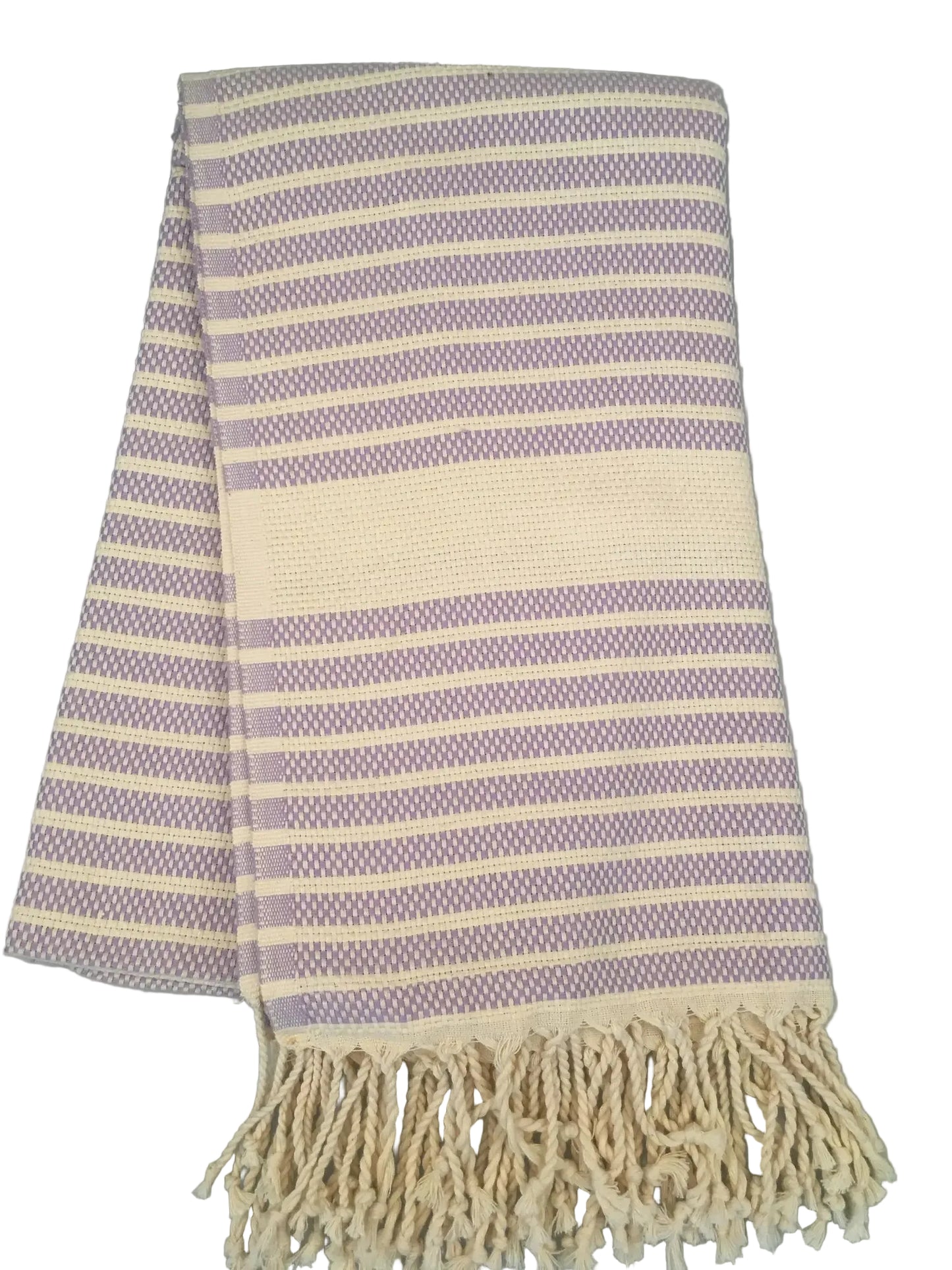 Hittite peshtemal – light purple and cream striped Turkish towel with fringed edges