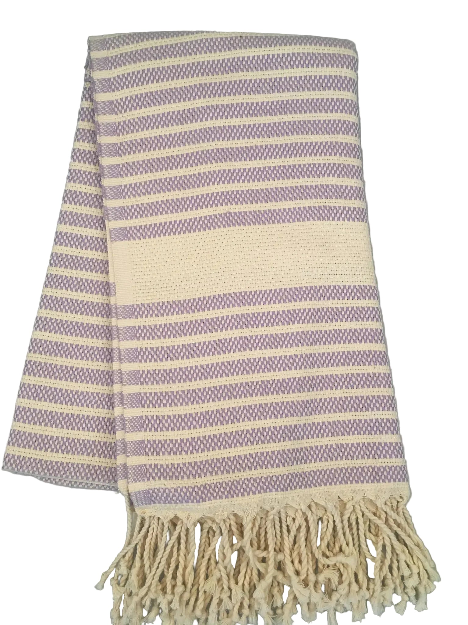 Hittite peshtemal – light purple and cream striped Turkish towel with fringed edges