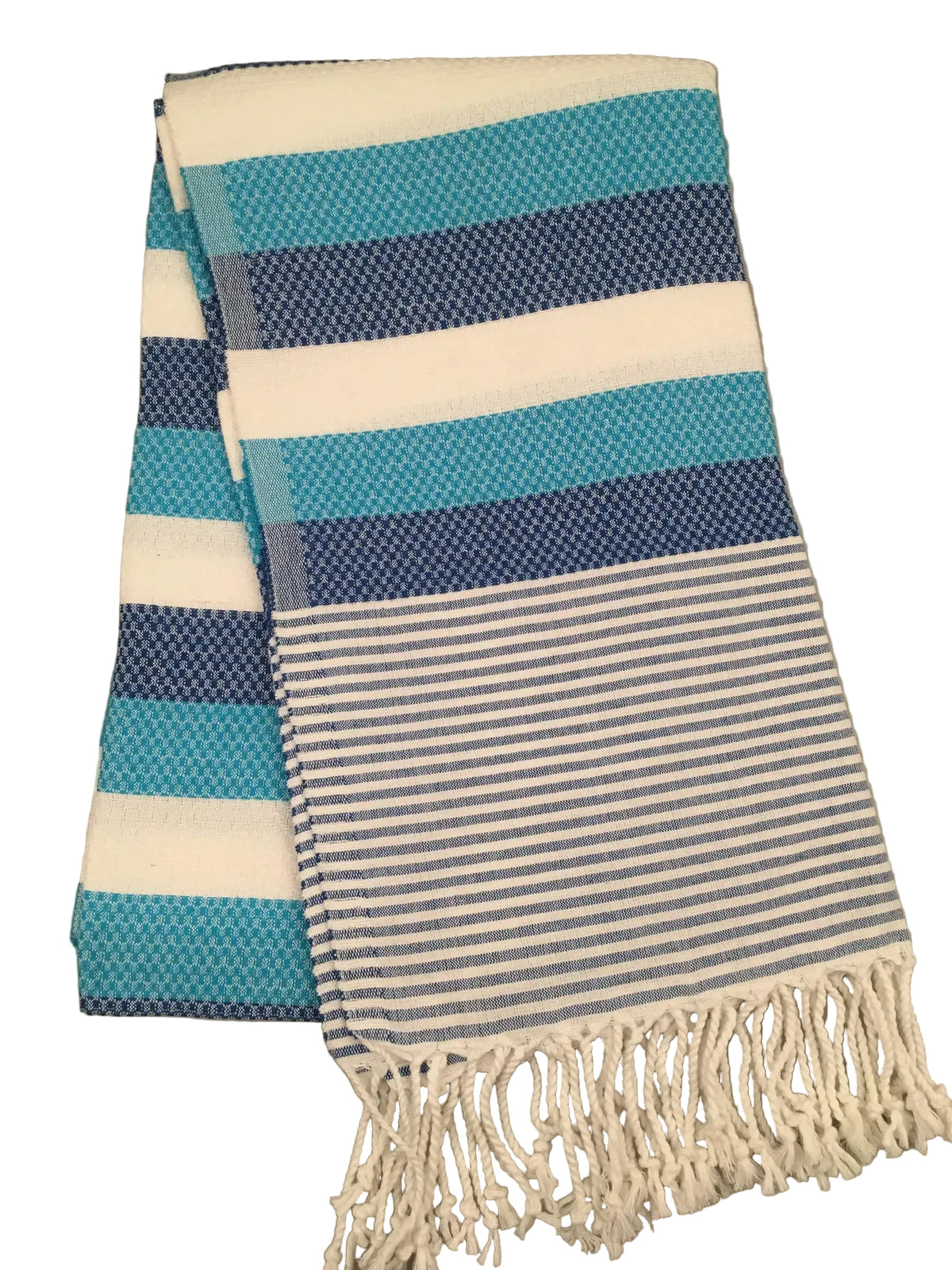 Hierapolis Pamukkale peshtemal – turquoise and white striped Turkish towel, folded