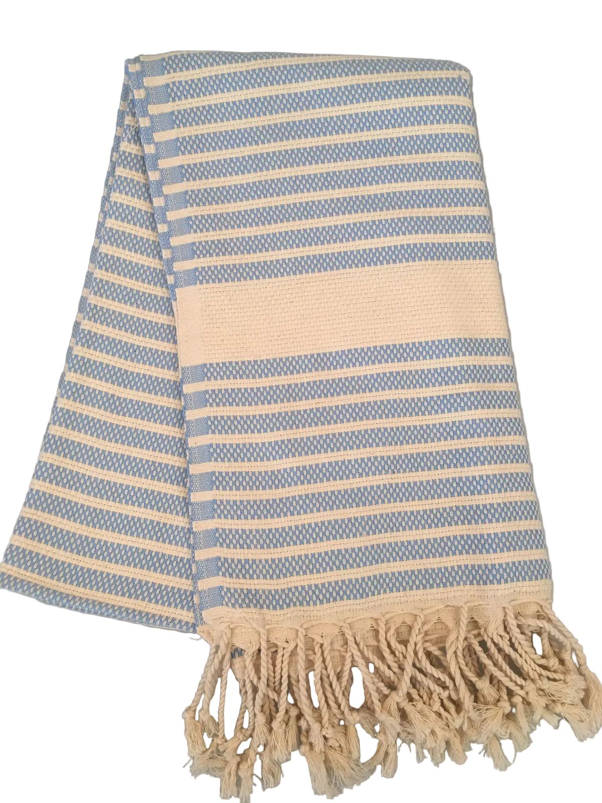 Hittite peshtemal – light blue and cream striped dobby towel, folded