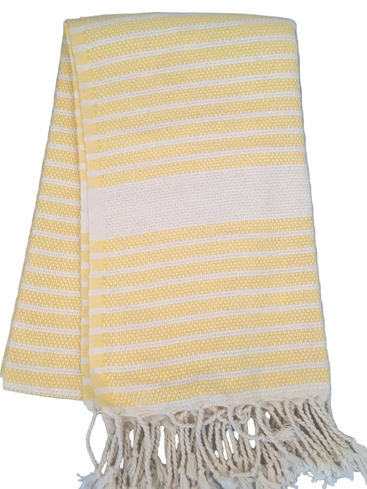 Hittite peshtemal – yellow and white striped dobby towel, folded