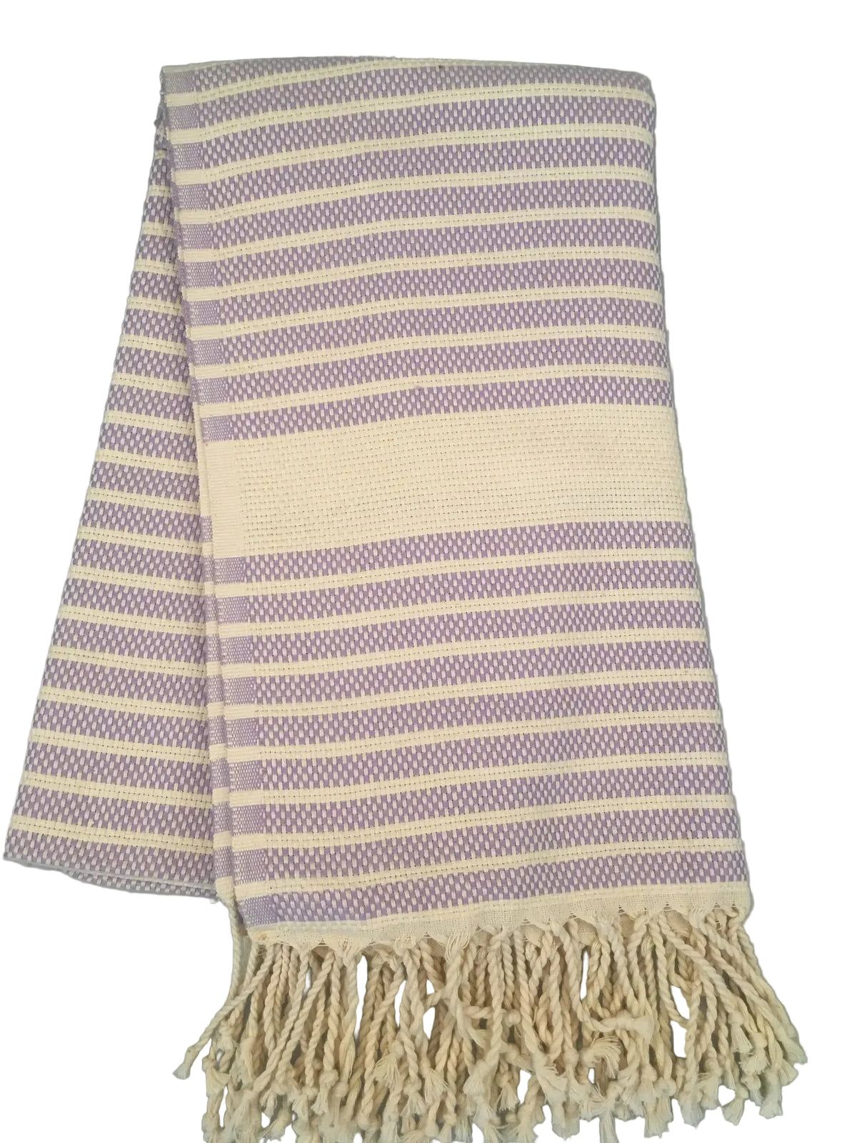 Hittite peshtemal – light purple and cream striped Turkish towel with fringed edges