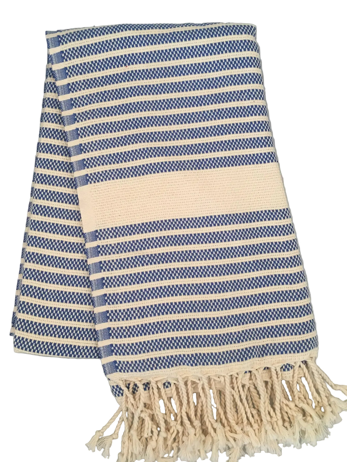 Hittite peshtemal – blue and white striped Turkish towel with woven texture