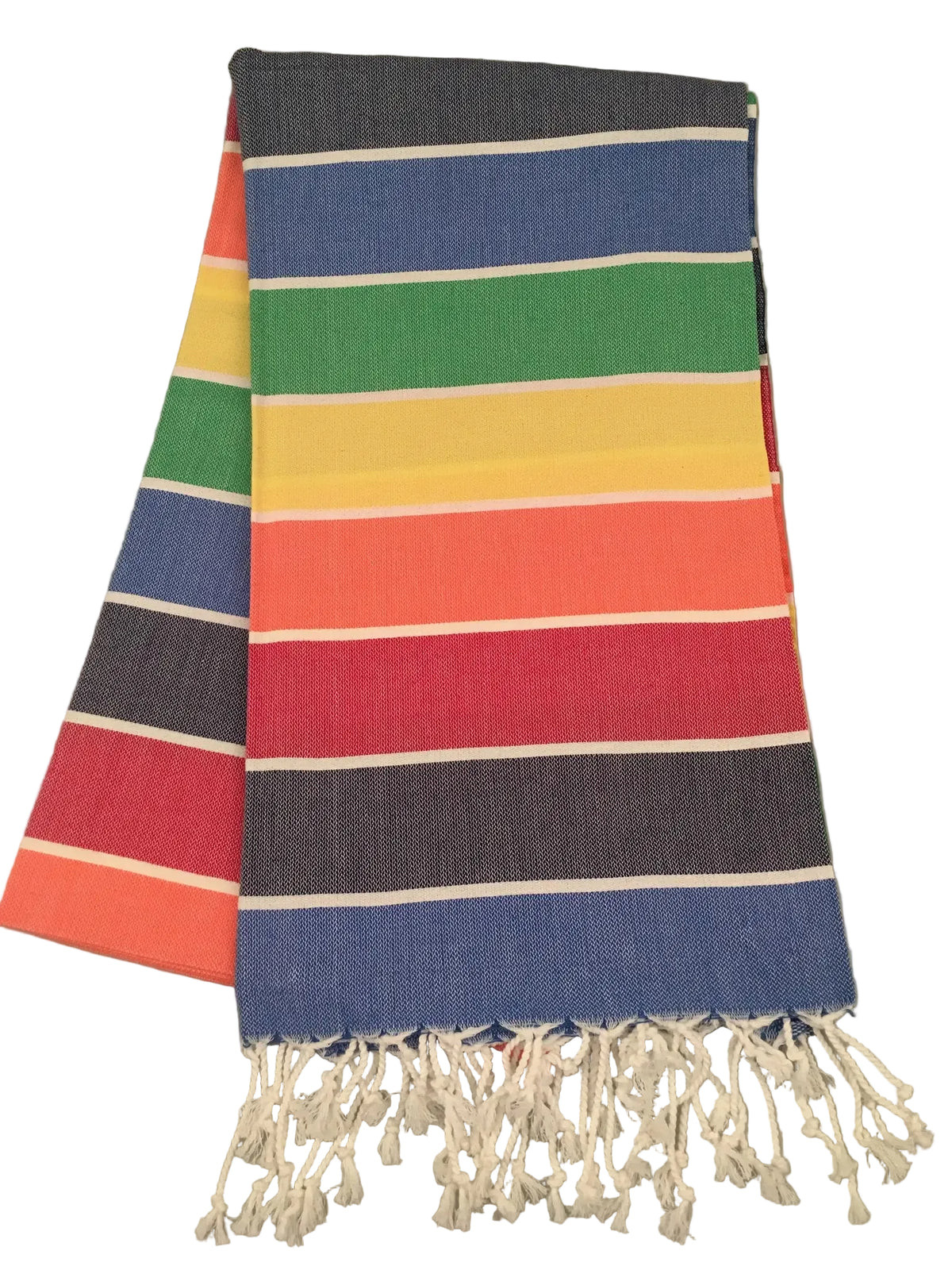 Iasos peshtemal – colorful horizontal striped Turkish towel in blue, green, yellow, red and orange