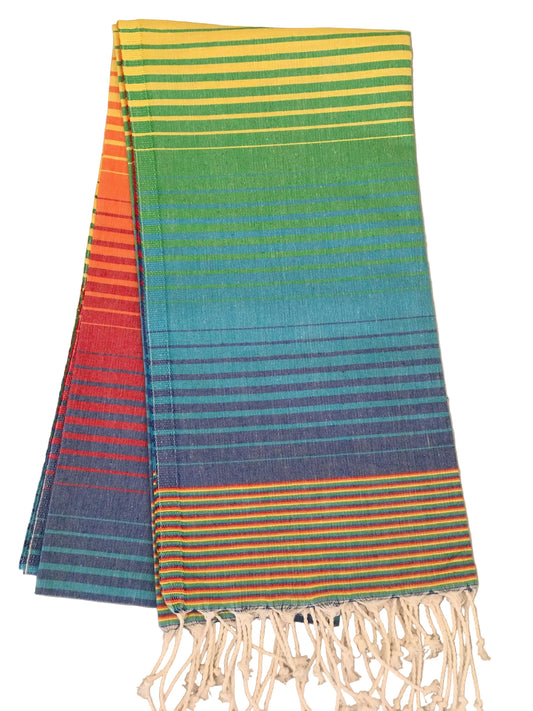 Kibyra peshtemal – vibrant multicolor striped Turkish towel in red, orange, yellow, green, blue and purple