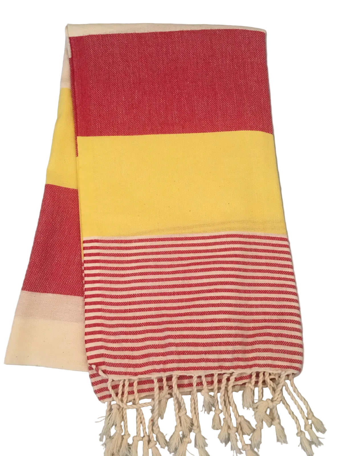 Lagina peshtemal – red and yellow striped dobby towel with white fringe