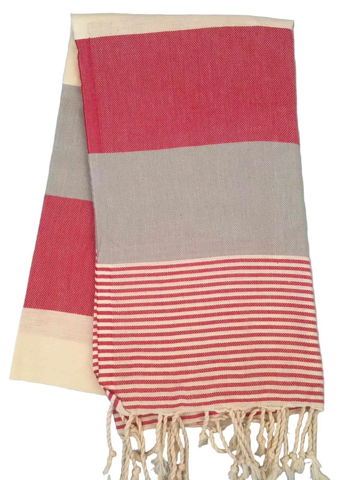 Lagina peshtemal – red and gray striped dobby towel, folded view